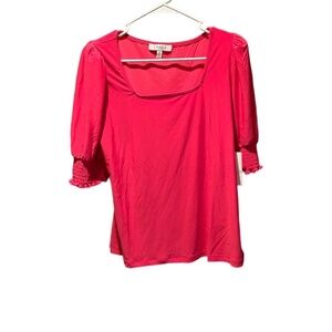 Chaus Square Neck Smocked Sleeve Blouse Medium in Rose Pink NWT